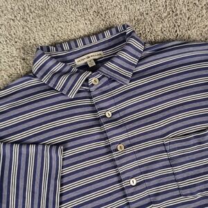 Peter Millar Crown Men's M Purple White Striped Pima Cotton Polo Shirt